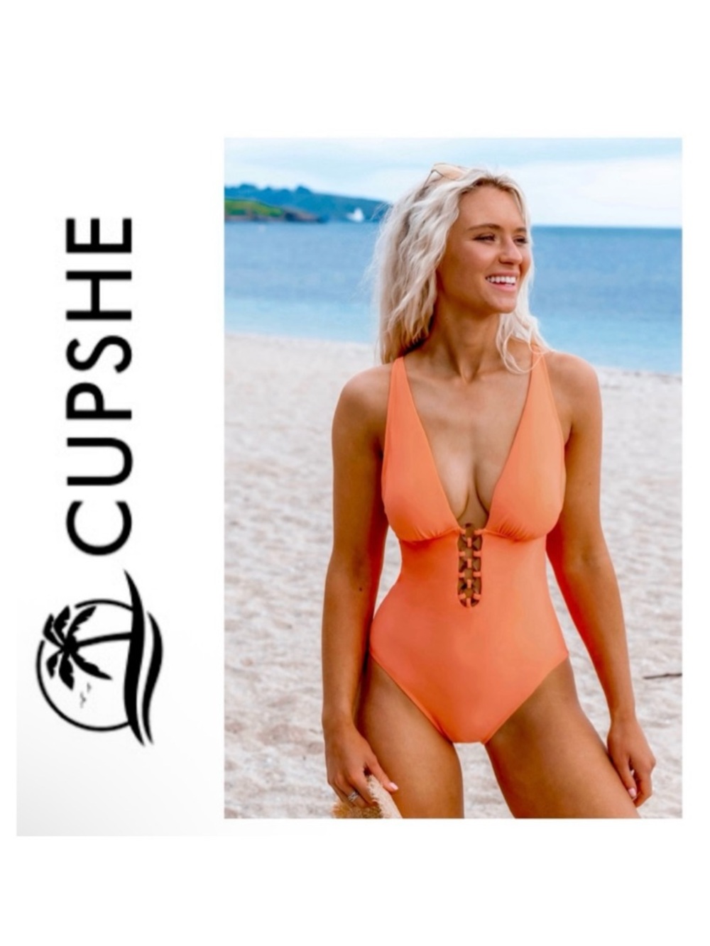 Cupshe Coral Plunging O-Ring Cutout One Piece Swimsuit NWT